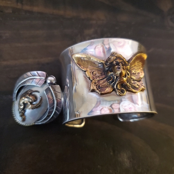 Amazing Custom Made OOAK Art Nouveau Style Sterling Cuff Bracelet - Picture 4 of 11